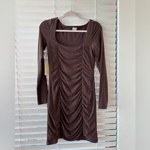 Aritzia Wilfred Long Sleeve Brown Ruched Dress